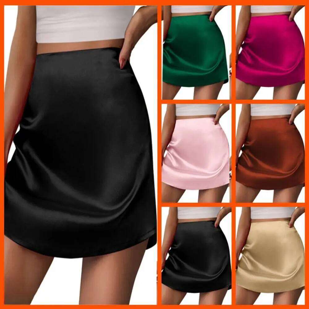 Classic Stain Mini Sexy Stretchy Satin Silk Skirt A-Line Party Skirts Women Z260314