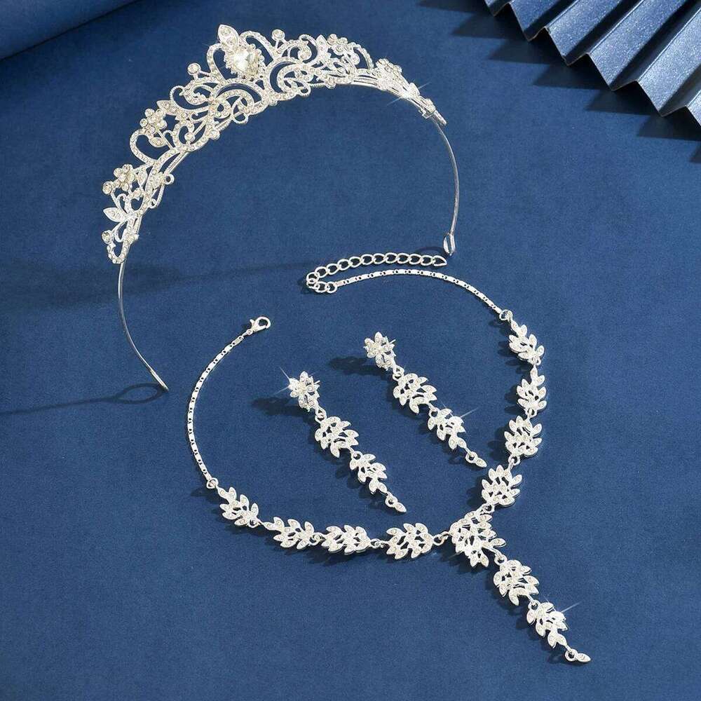 Ladies' fashionable design, leaf necklace, earrings, crown jewelry set, wedding party, holiday gift Z260313