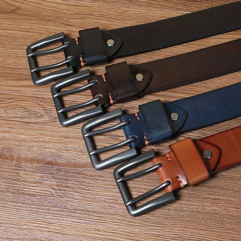 4.3CM widened double needle buckle men's genuine leather top layer cowhide retro youth versatile casual belt Z260226