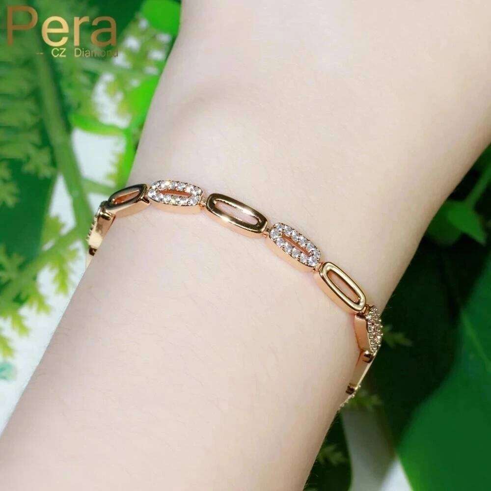 Pera Noble 585 Rose Gold Color CZ Zircon Round Shape Connected Tennis Bracelets for Women Fashion Brand Jewlery Accessories B189 Z260313
