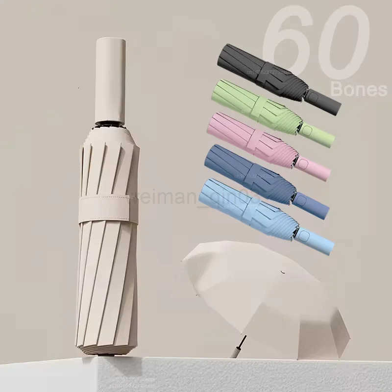 Automatic Umbrella 60 Bone Solid Color Light Collapsible Large Format Outdoor Waterproof Sunshade Uv Protection Umbrella H260314