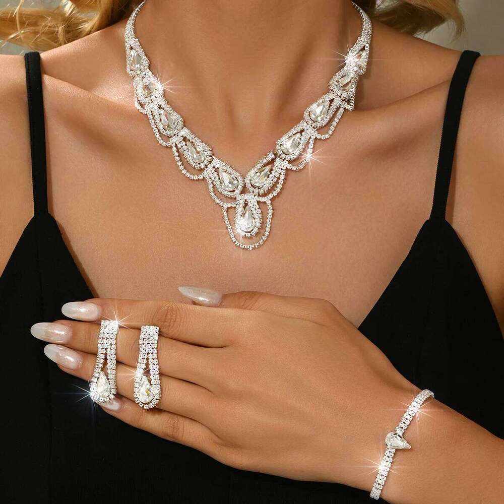 Korean version high-quality chic high-end atmospheric necklace earrings ring bracelet four piece set with accessories Z260313