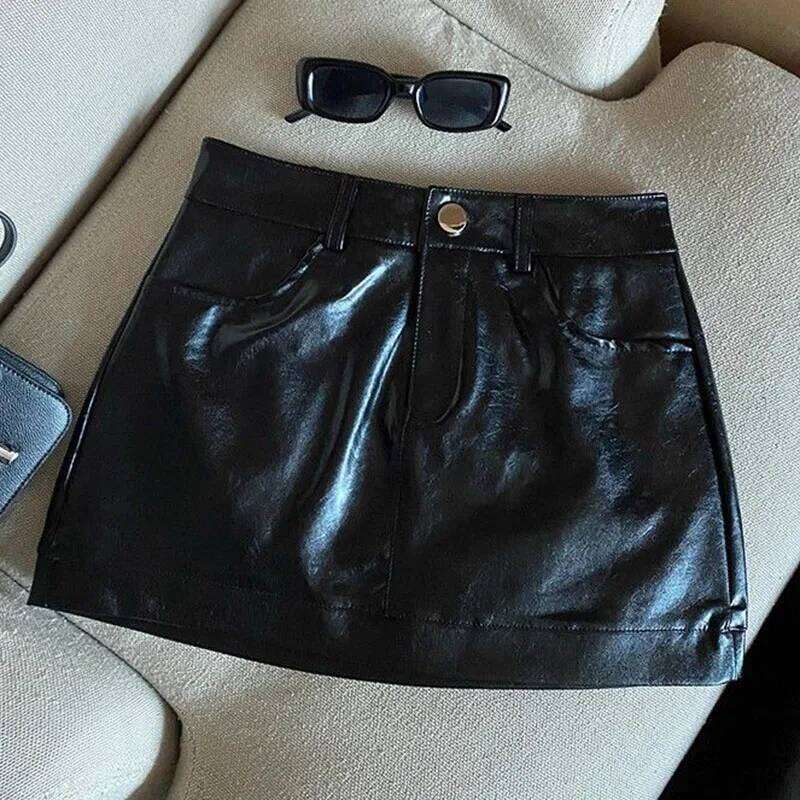 Wine Red PU for Women Sexy Clubwear Hip-Wrapped Leather Mini Skirt Female Spring Autumn Anti-Glare Short Skirts Z260314