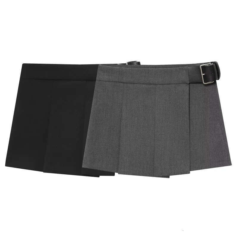 ETJ 2025 women's new fashion all match hot girls wear wide pleats detail belt decoration mini short skirt pants Z260314