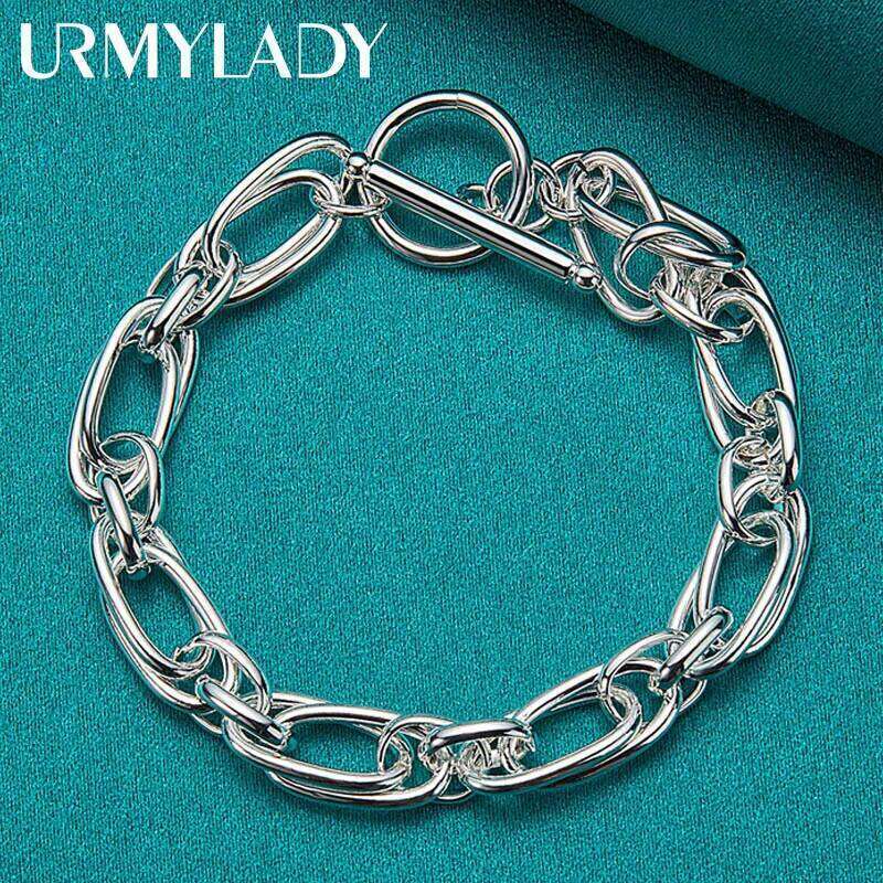 URMYLADY 925 Sterling Silver Double Ring Chain Bracelet For Women Men Wedding Party Fashion Jewelry Z260313