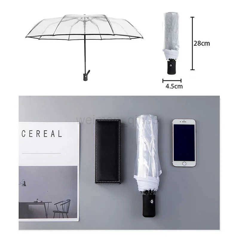Transparent Folding Automatic Umbrella Men Ripple Edge Black Business Rain Umbrella Summer Women Sun Windproof Parasol H260314