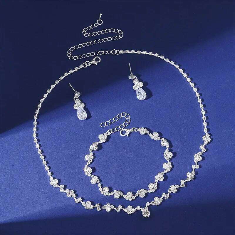 FYUAN Exquisite Black Silver Color Crystal Necklace Bracelet Long Tassel Rhinestone Earrings for Wedding Jewelry Sets Z260313