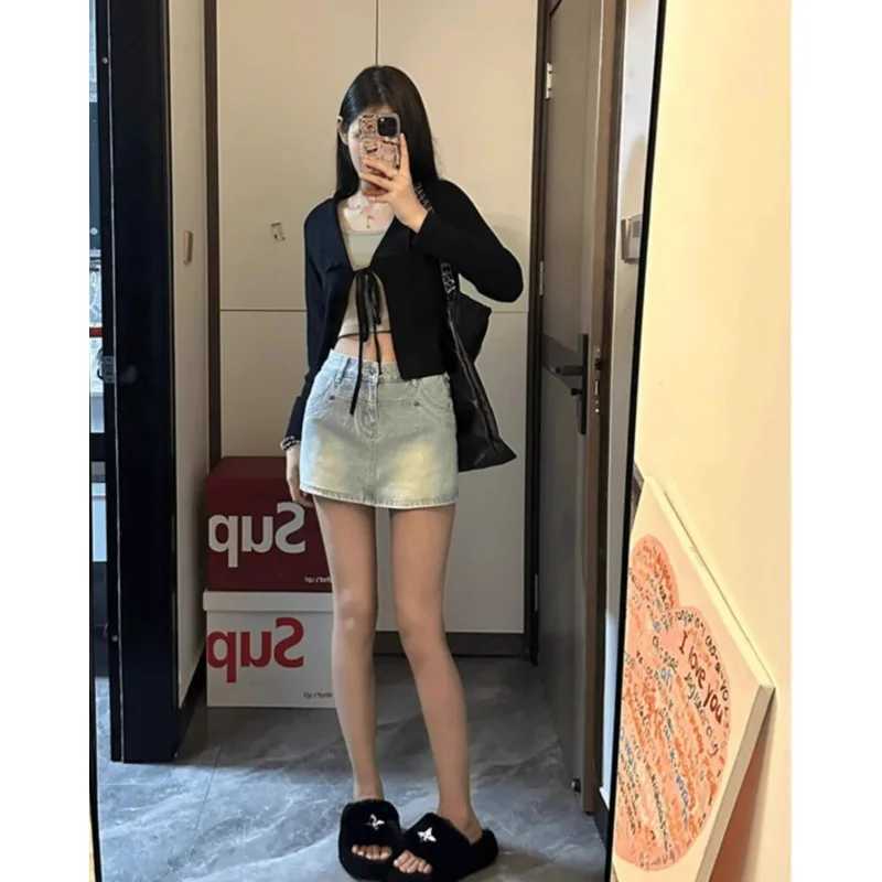 American Retro High Waist Denim Mini Skirt Women Summer plus Size Sexy Slim Design A- Line Wraparound Short Skirt Pants M260314