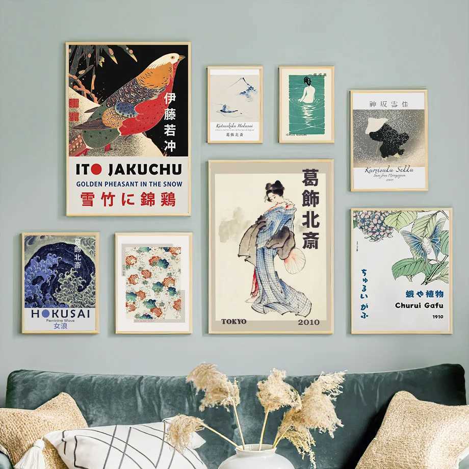 Japanese Katsushika Hokusai Canvas Painting Wall Art Posters Prints Japan Lady Bird Picture for Room Interior Home Decor Cuadros D260314