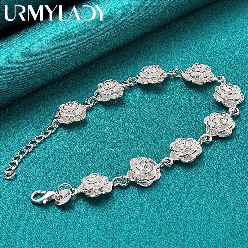 URMYLADY 925 Sterling Silver Rose Flower Tassels Chain Bracelet For Women Wedding Engagement Fashion Jewelry Z260313
