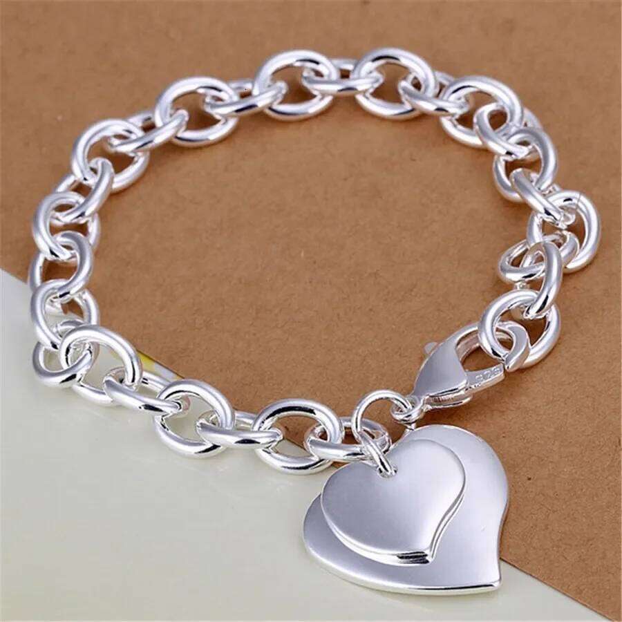 925 Sterling Silver Exquisite Double Heart Pendant Bracelets Charms Wedding High Quality Fashion Jewelry Christmas Gifts Z260313