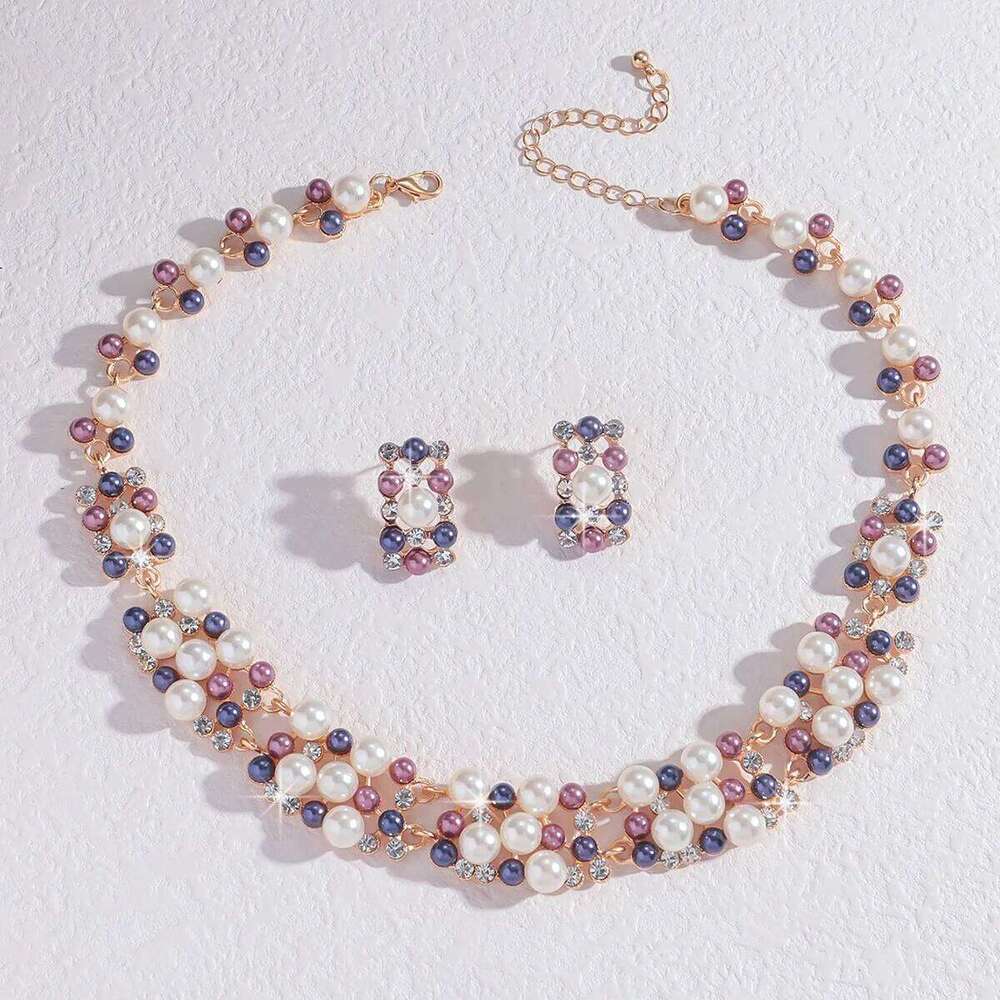 European and American best-selling light luxury heavy industry inlaid pearl necklace earrings two-piece set elegant retro jewelr Z260313