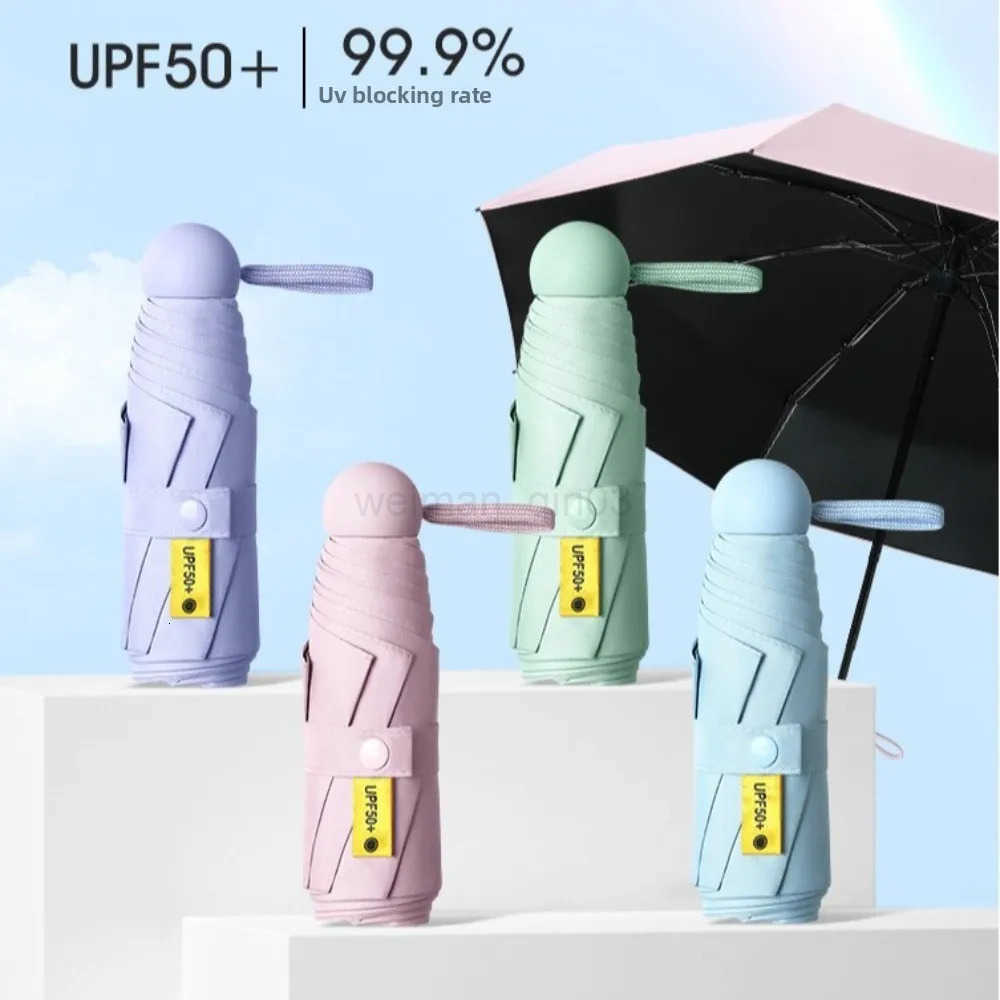 Mini Capsule Folding Umbrella Vinyl with Box Sun Rain Umbrella Dual Use Protection UV Sunshade Travel Accessoreis for Outdoor H260314