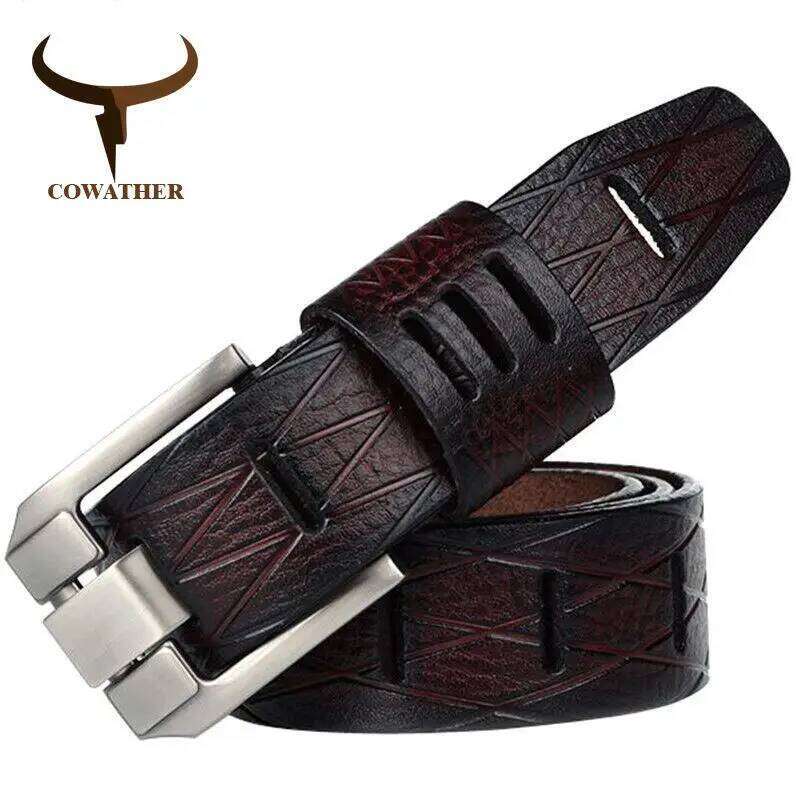 COWATHER 2021 QUALITY cow genuine luxury leather belts for men strap male pin buckle BIG SIZE 100-130cm 3.8 width QSK001 Z260226