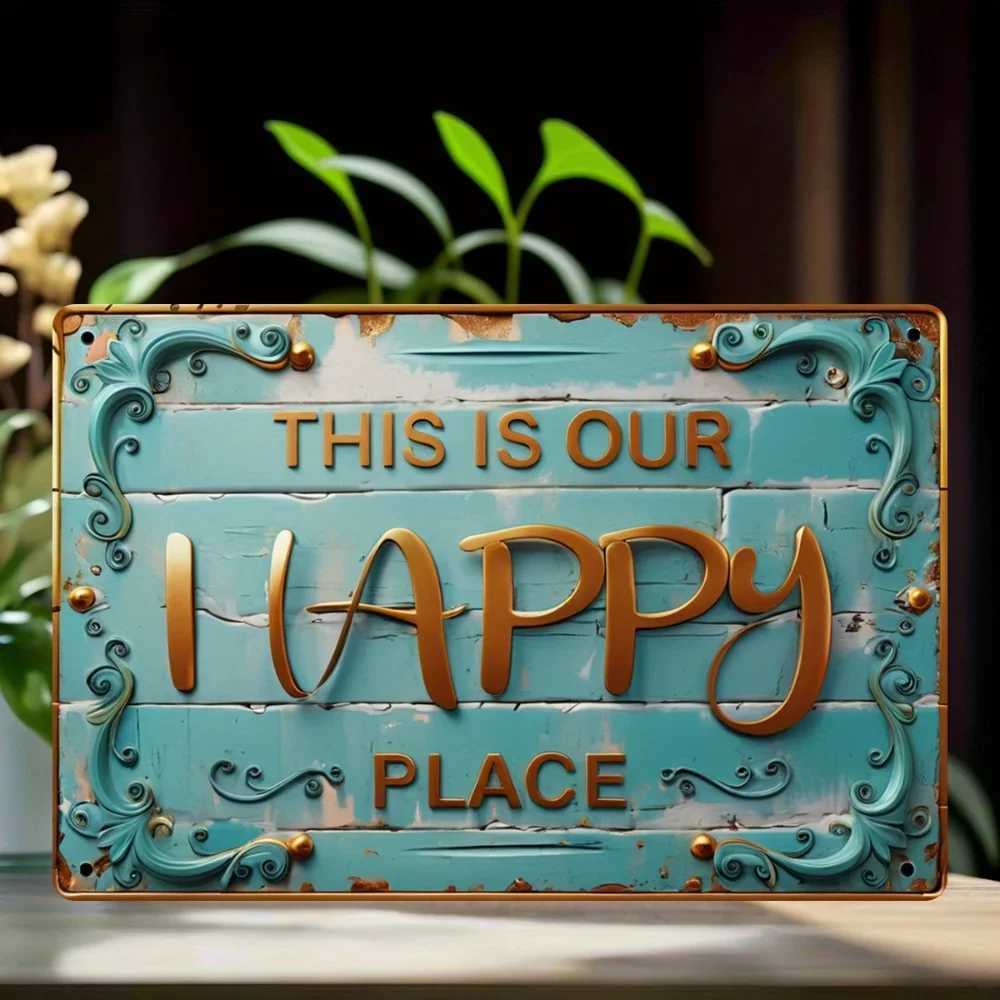 Vintage Metal Sign This Is Our Happy Place Wall Art for Home Kitchen Bar Restaurant Coffee Shop Man Cave Indoor Outdoor Decor D260314