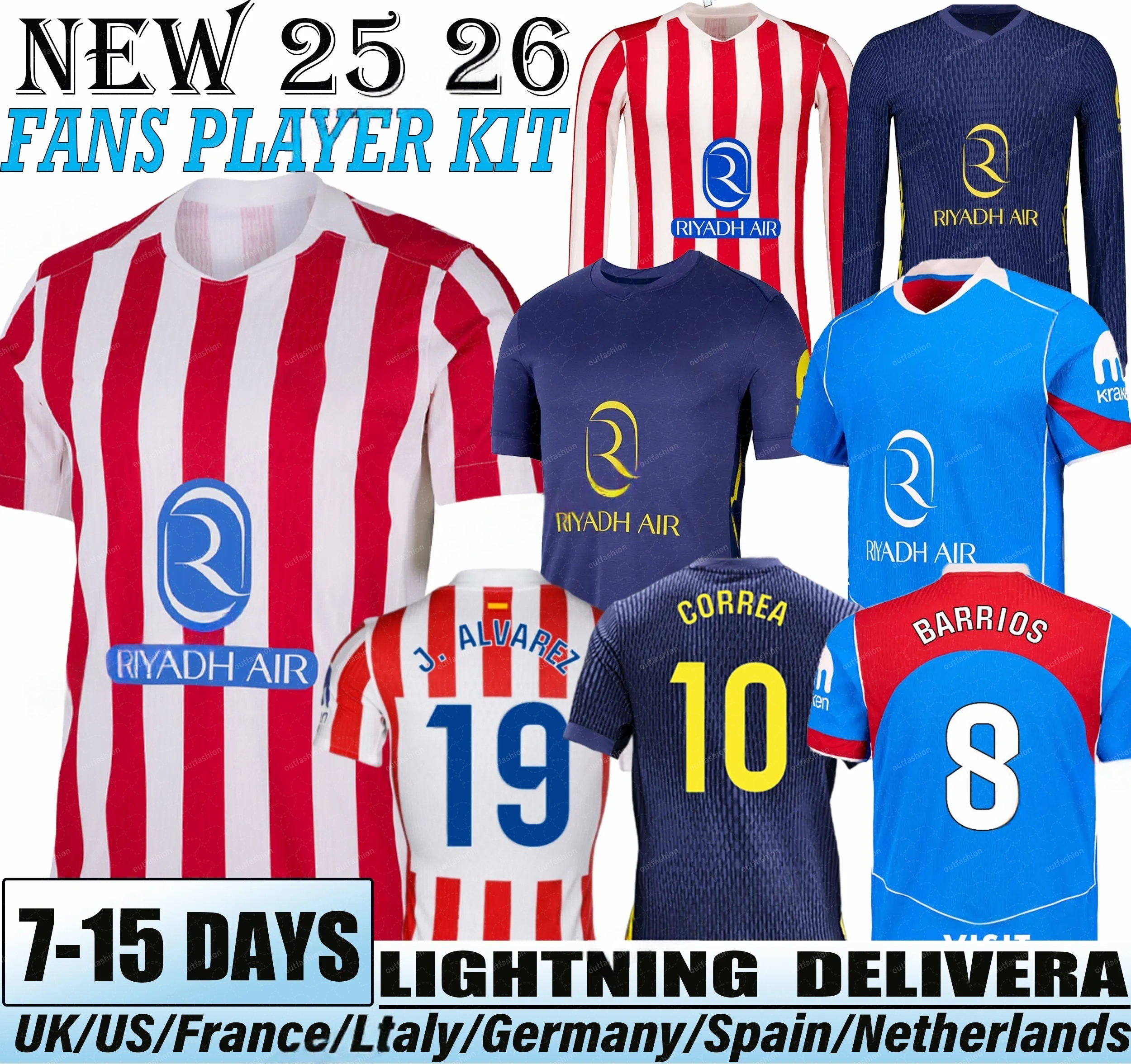 25 26 Atleticos Madrides soccer jerseys GRIEZMANN LLORENTE KOKE ALEX BAENA ALMADA football shirt men kids kit sets uniforms ALVAREZ 2025 Gallagher shirts