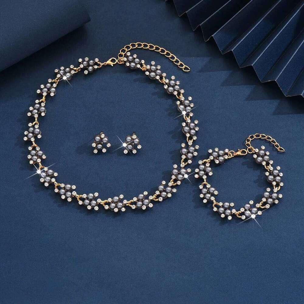 4PC Women's Fashion Imitation Pearl Necklace Earrings Bracelet Jewelry Set Suitable for Wedding, Party, Festival Gifts-8532 Z260313