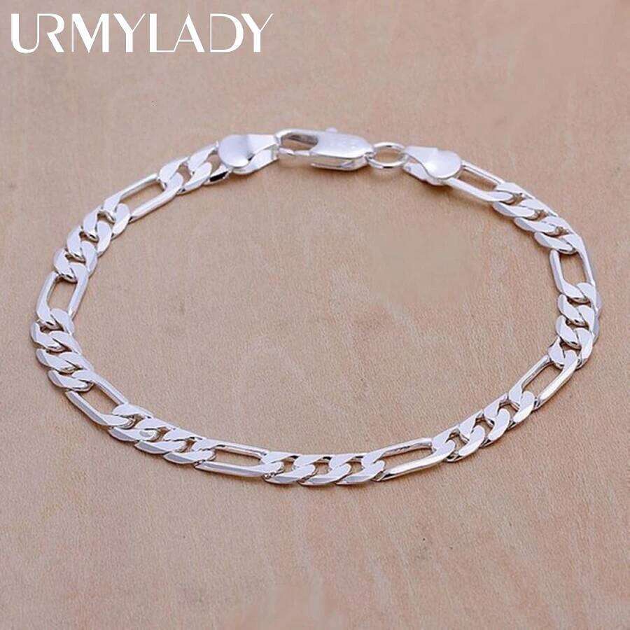 925 Sterling silver 6mm chain Wedding nice gift solid for men women Jewelry fashion beautiful Bracelet 20cm 8inch Z260313
