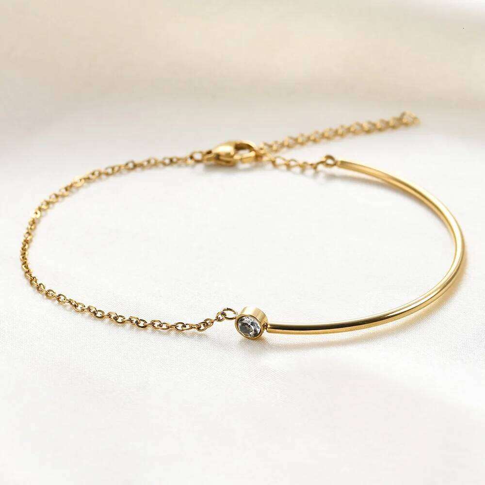 Niche personality simple everything stainless steel gold inset zircon chain bracelet for ladies Valentine's Day gift jewelry Z260313