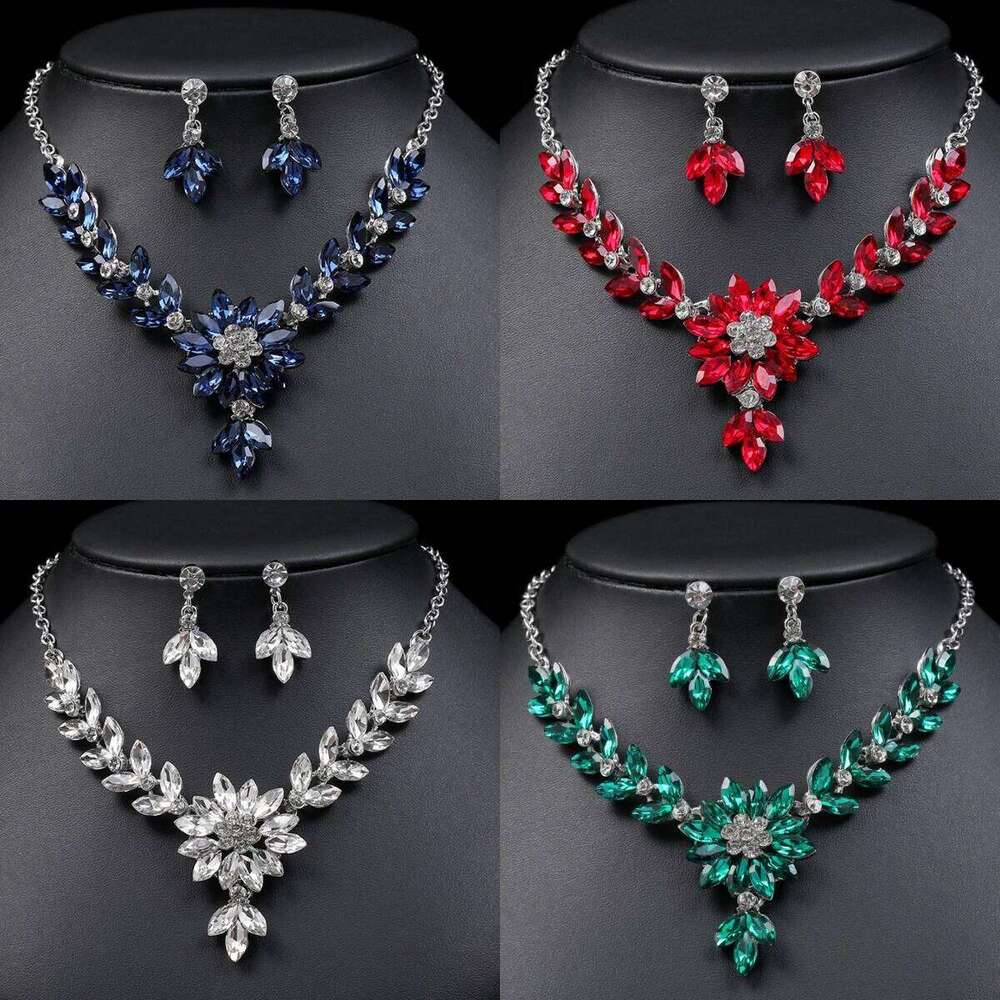 3pcs fashionable women's jewelry set with crystal contrasting flower necklace earrings and evening dress accessories Z260313