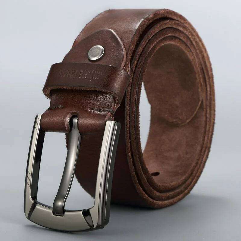 Belt, leather, genuine cowhide, handcrafted men's belt, youth retro needle buckle, top layer jeans belt Z260226