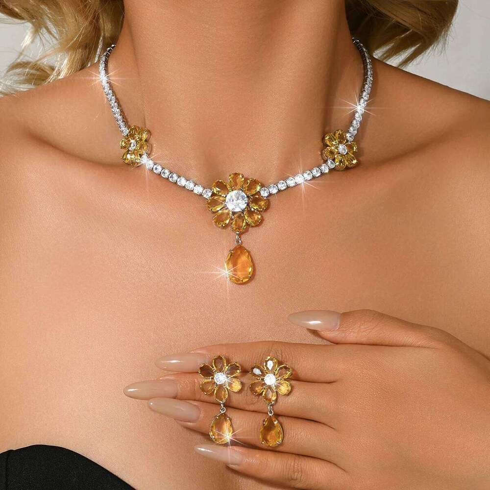 Intellectual and gentle style French heavy industry two-color necklace earrings for brides' wedding accessories Z260313