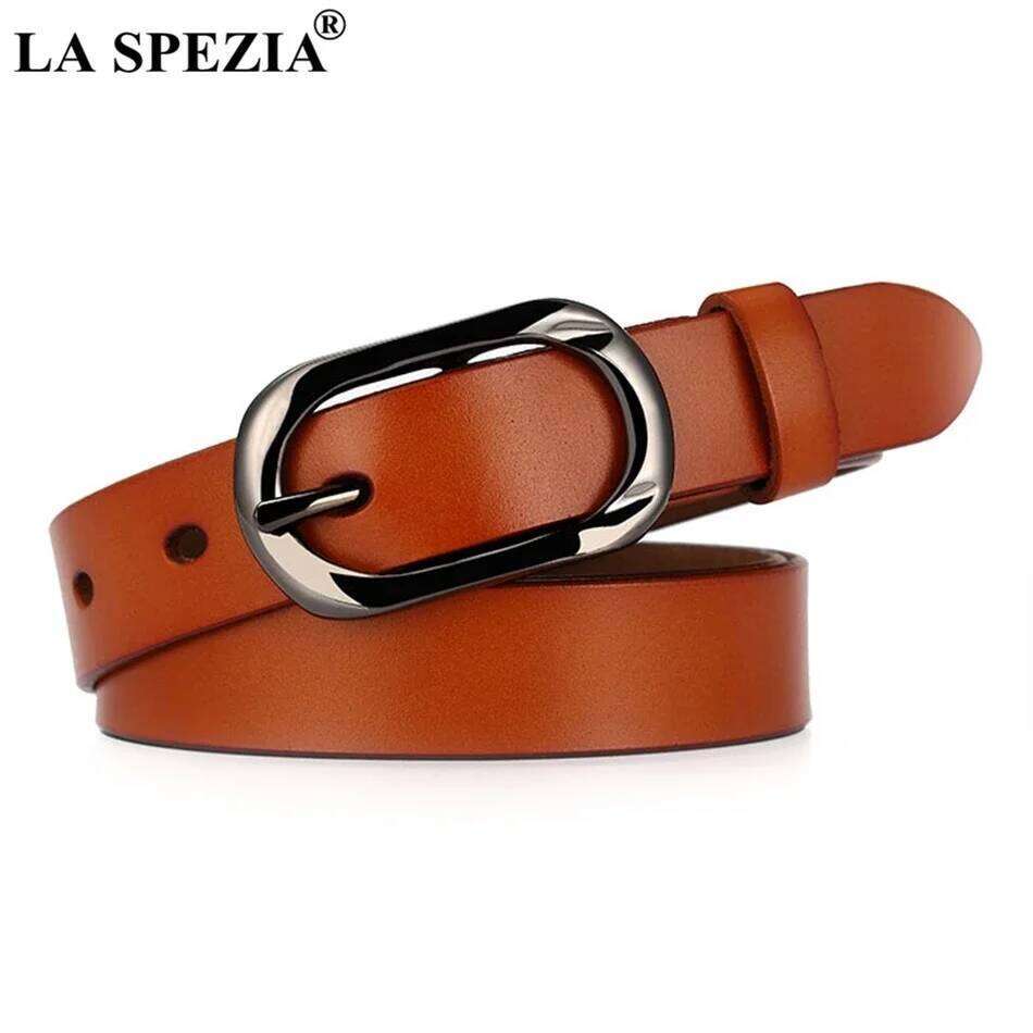 LA SPEZIA Genuine Women Burgundy Pin Buckle Female Vintage Brand Real Leather Ladies Classic Belt For Jeans Z260226