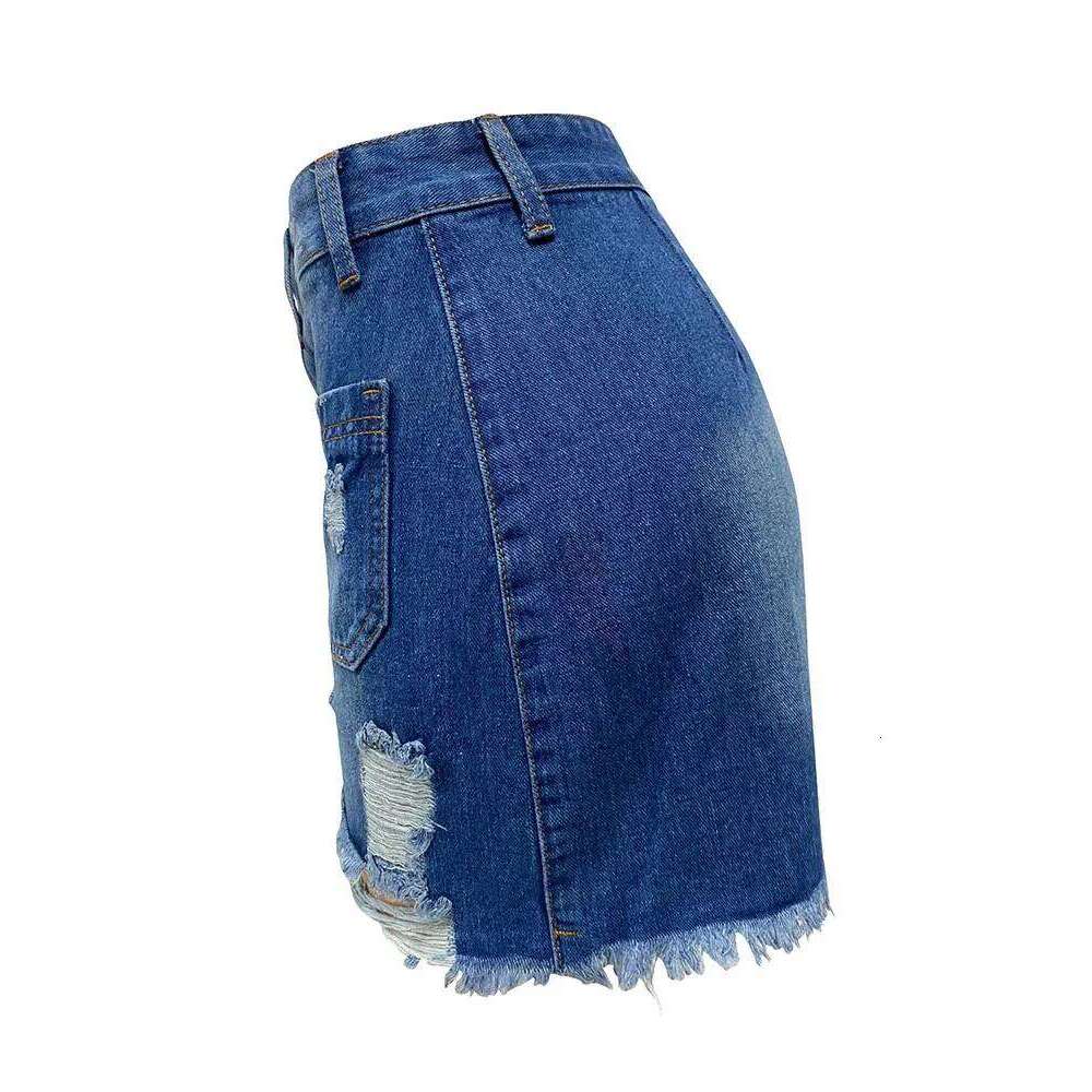 2026 Luxury Fashion Europe And The United States Burst Short Denim New Hole Slim-Fit Wrap Hip Skirt Z260314