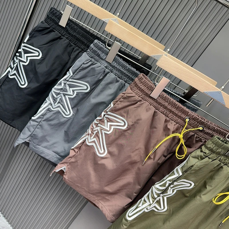 Nylon Fabric Embroidery Snowflake V-shape Shorts Men Women Mesh Quick Dry Brathable Black Brown Green Gray Shortpant 260311