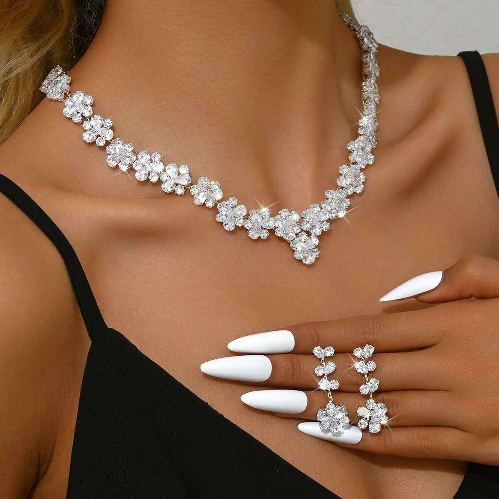 3PC Women's Fashion Zircon Series Silver Flower Necklace Earrings Jewelry Set Wedding Party Festival Gift-8569 Z260313