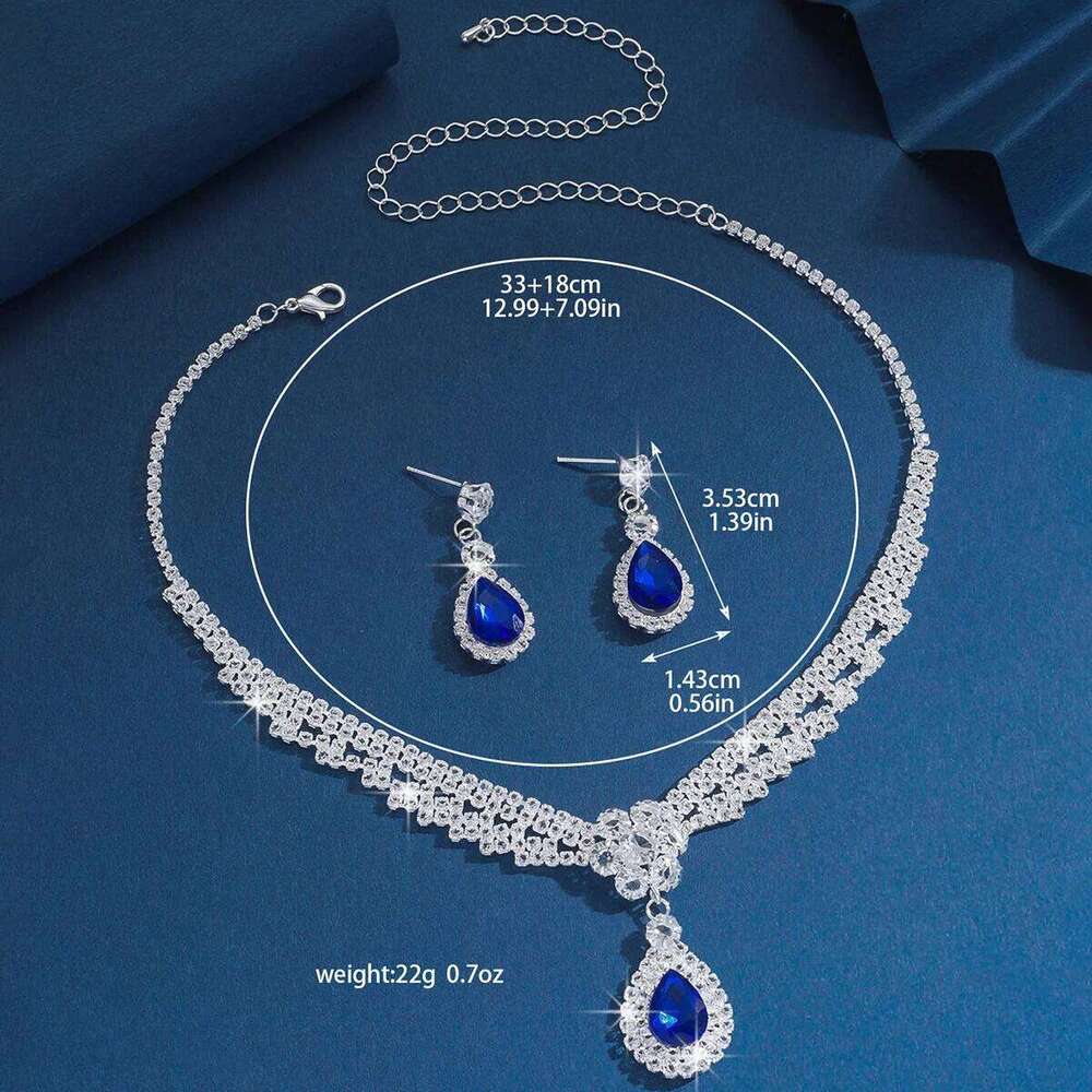 Diamond studded sparkling water droplet earrings necklace, light luxury and high-end temperament, collarbone chain set Z260313