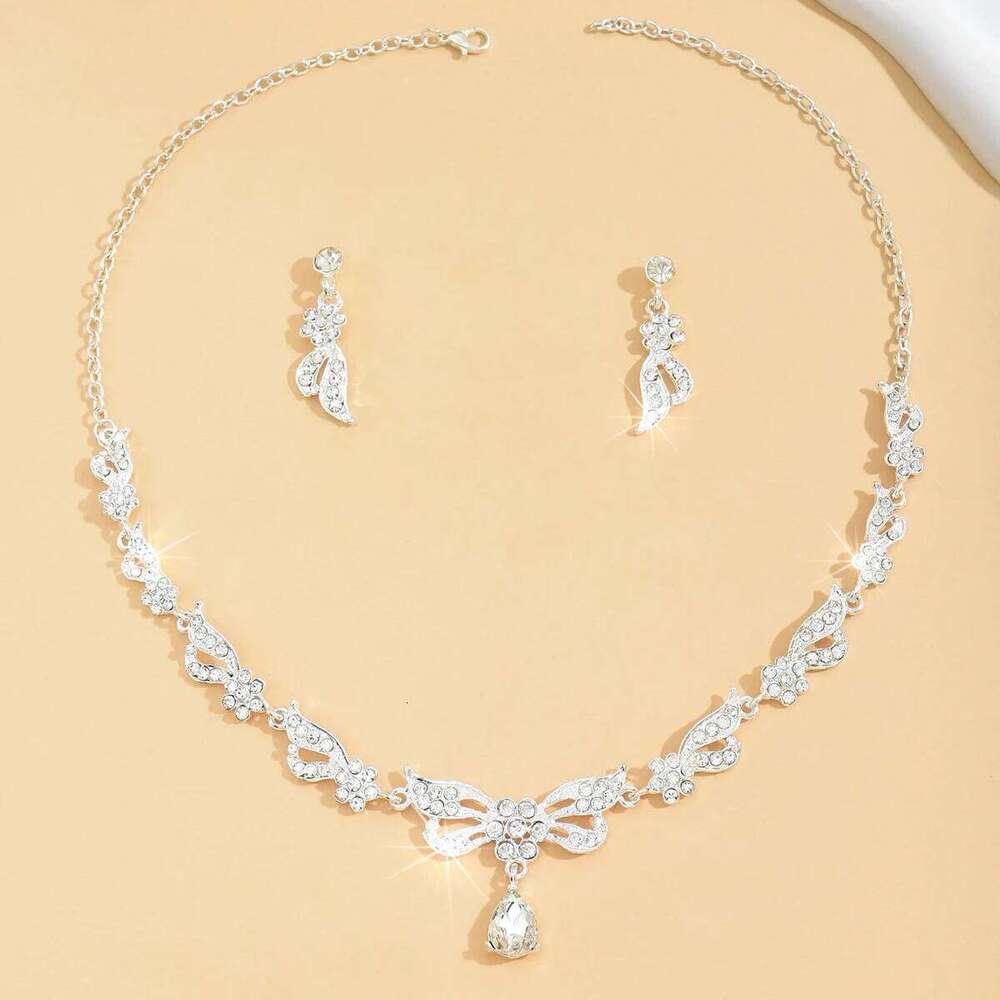 New high-end rhinestone necklace earrings two-piece set of European and American accessories temperament bridal wedding Z260313