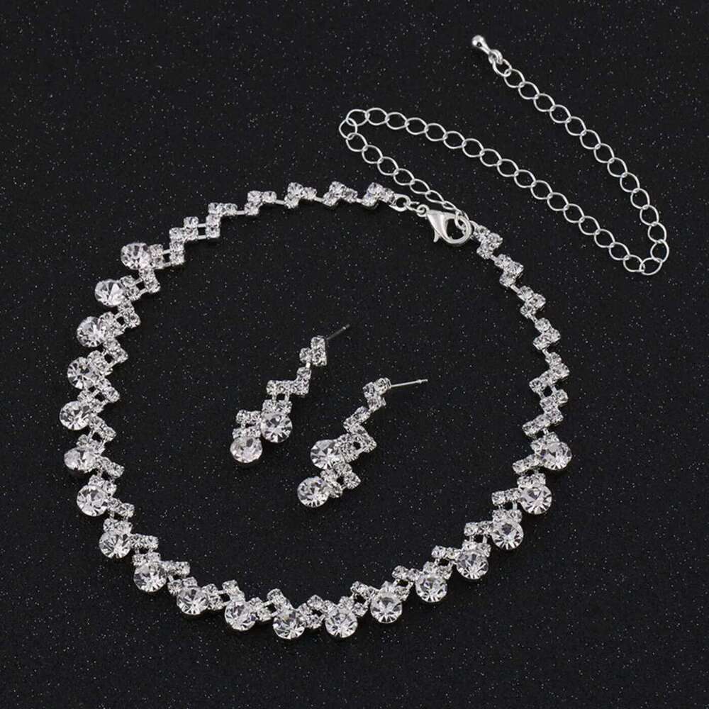 4/3PC women's fashionable rhinestone geometric circular necklace, earrings, bracelet set, simple and high-end jewelry se Z260313