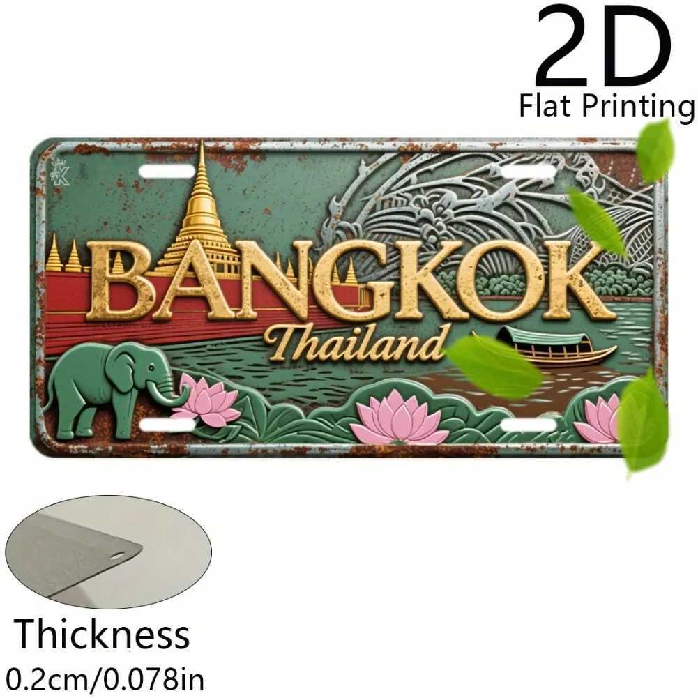 2D Flat 2D Flat Printing 1pc Retro Aluminum License Plate Decorative Plaque Statues 6 x 12 Bangkok Thailand Scenery D260314