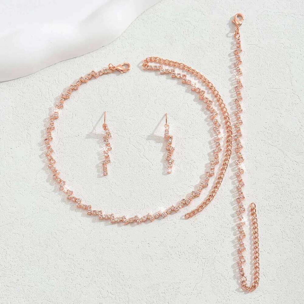 Copper Water Drill Jewelry Set Women Y2K Shiny Choker Necklace Earrings Bracelet Collarbone Chain Party Daily Fashion Accessorie Z260313