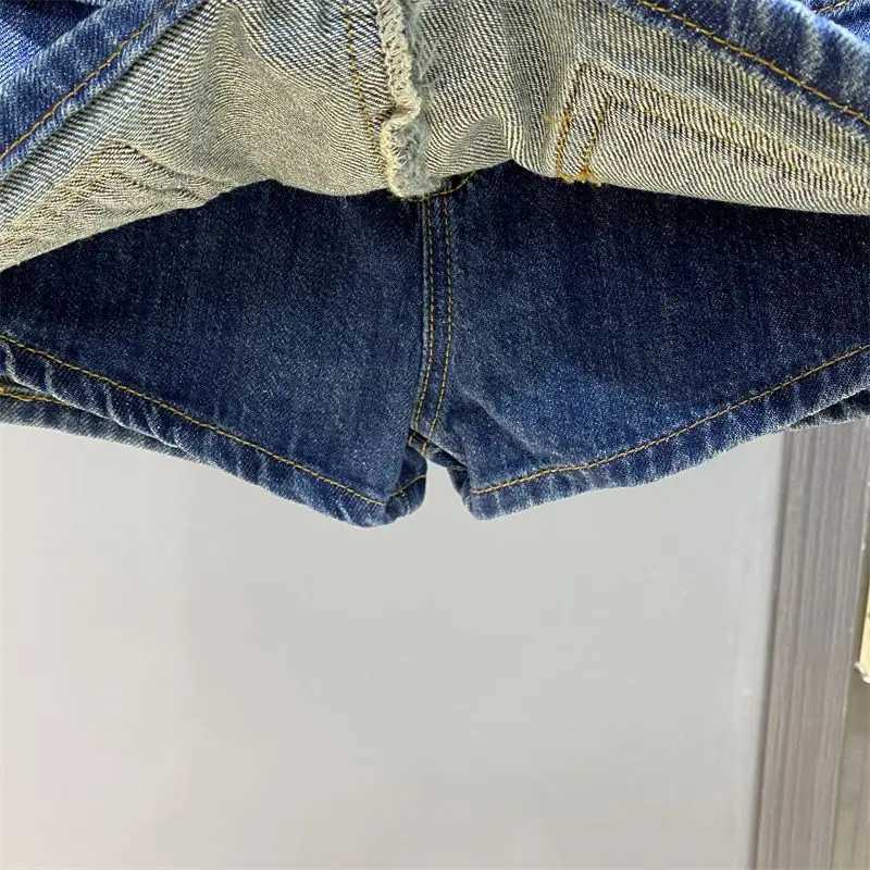 Dark Denim Short Skirt Womens High-waisted Culottes Summer New Tooling Wide-leg A-word Shorts Skirt M260314