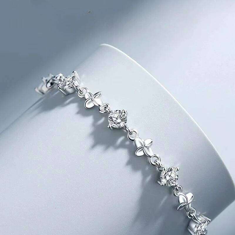 925 Sterling Silver Leaf Shaped Bracelet for Women Vintage Korean Shiny White Crystal Adjustable Bracelets Party Jewelry Z260313