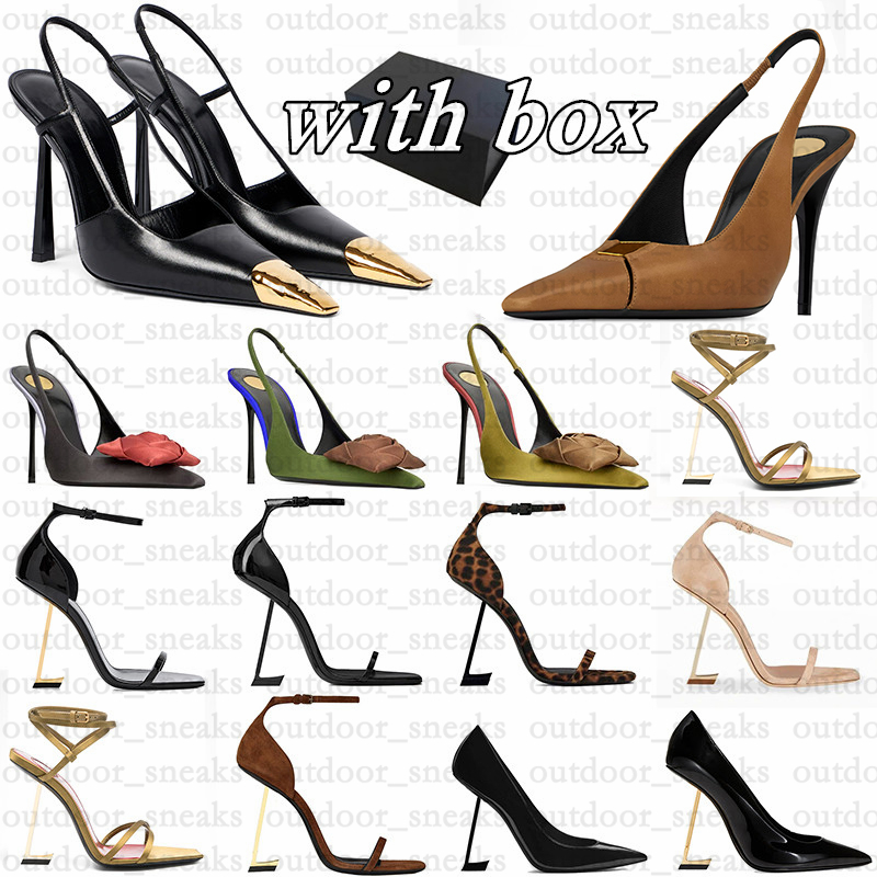 with box heels designer women Luxury Mules Dress Shoes High Heels Womens Leather Pumps Lady Sandals ballerina Wedding Slingback Heels Black Golden