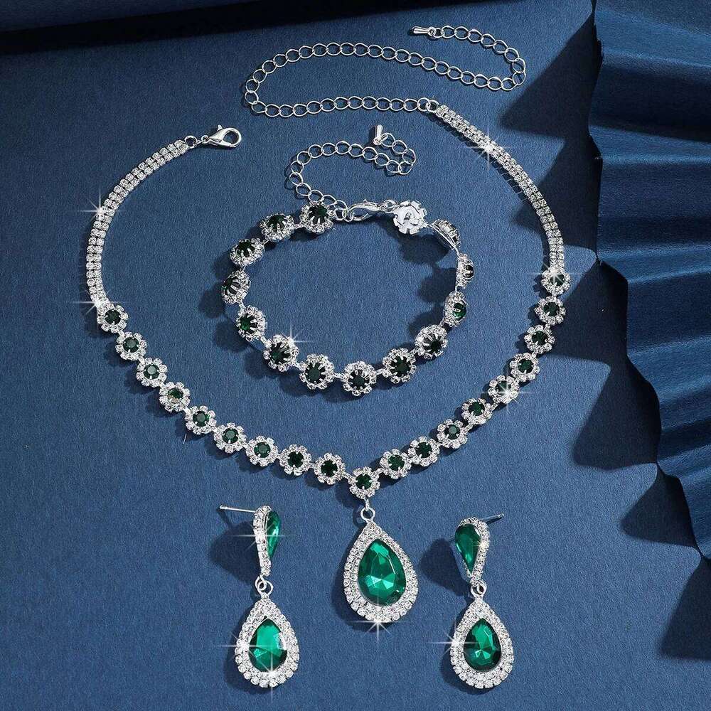 Elegant Multi-Color Jewelry Set Necklace Earrings Bracelet Water Drop Pendant Party Accessories For Women Z260313