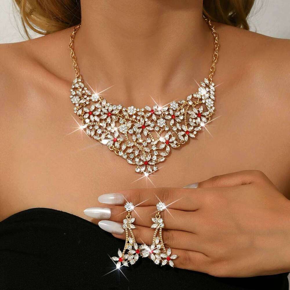 European and American popular retro necklace women's 2-piece set, leaf flower personalized fashion jewelry accessories Z260313