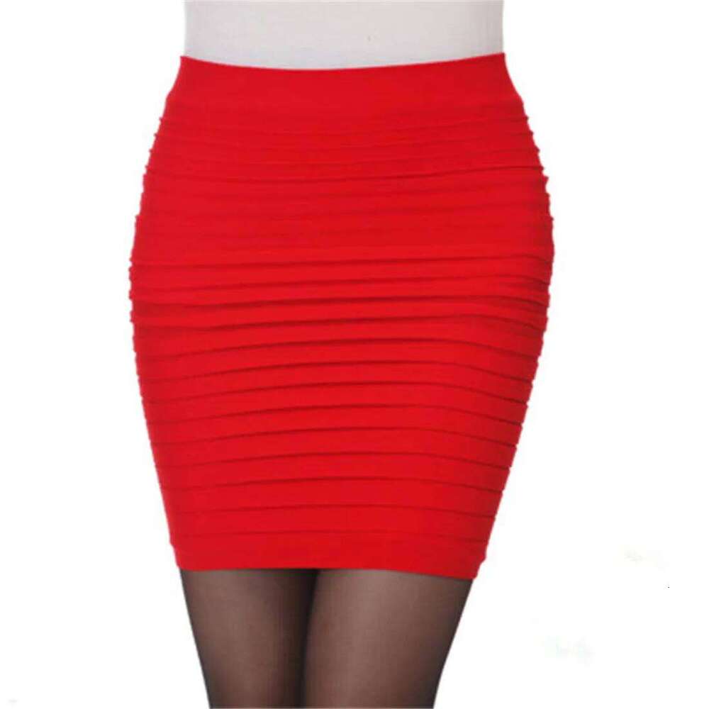 Summer Women High Waist Pleated Candy Color Knitted Elastic Mini Skirt Sexy Office Lady Short Skirts Black red Z260314