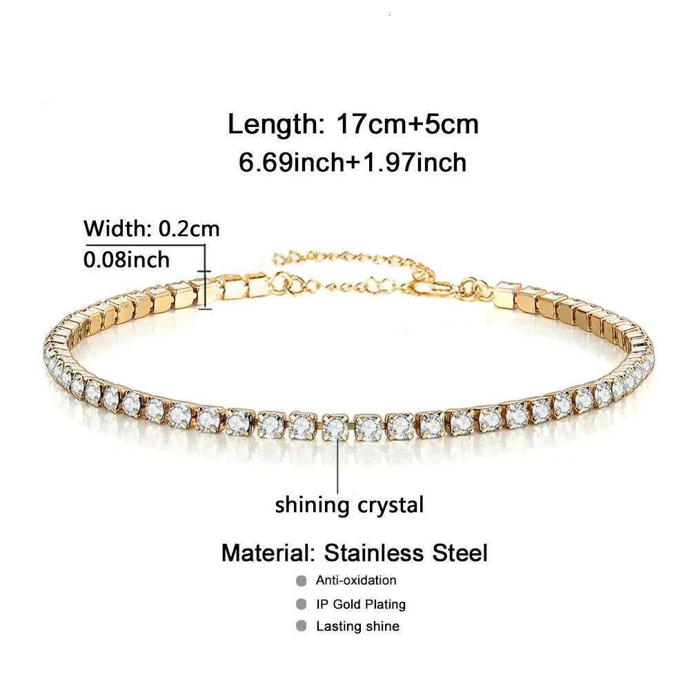 2mm Dainty Iced Out Tennis Bracelets Female Gold Color Stainless Steel Cubic Zirconia Hand Chain for Women Jewelry Gift Z260313