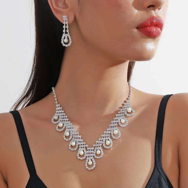 FYUAN 9 Style Pearl Necklace For Women Long Tassel Hollow Rhinestone Earrings Wedding Bride Jewelry Sets Accessories Z260313