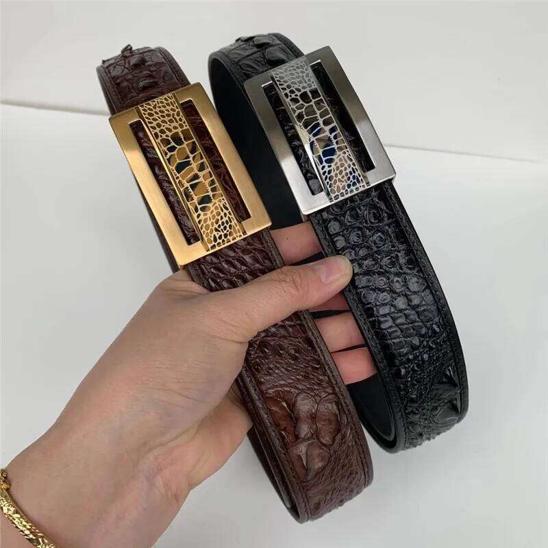 Genuine Crocodile Skin 3.5cm Wide Businessmen Waist Straps Authentic Real Alligator Leather Stainless Steel Buckle Male Belts Z260226