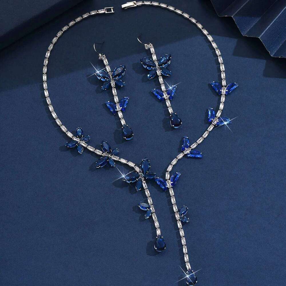 3PC Women's Fashion Zircon Butterfly Water Drop Necklace Earrings Jewelry Set Suitable for Wedding, Party, Festival Gifts-8550 Z260313