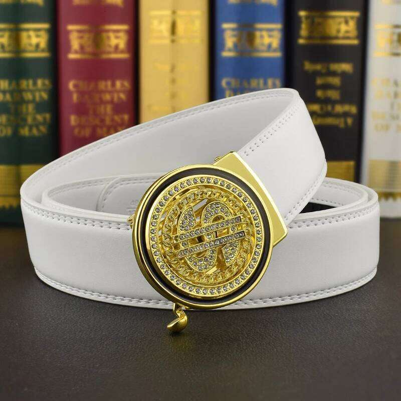 2024 new Luxury Genuine Leather Men Automatic Jeans Rhinestone Metal Rotatable Buckle Business Belt ceinture homme Z260226