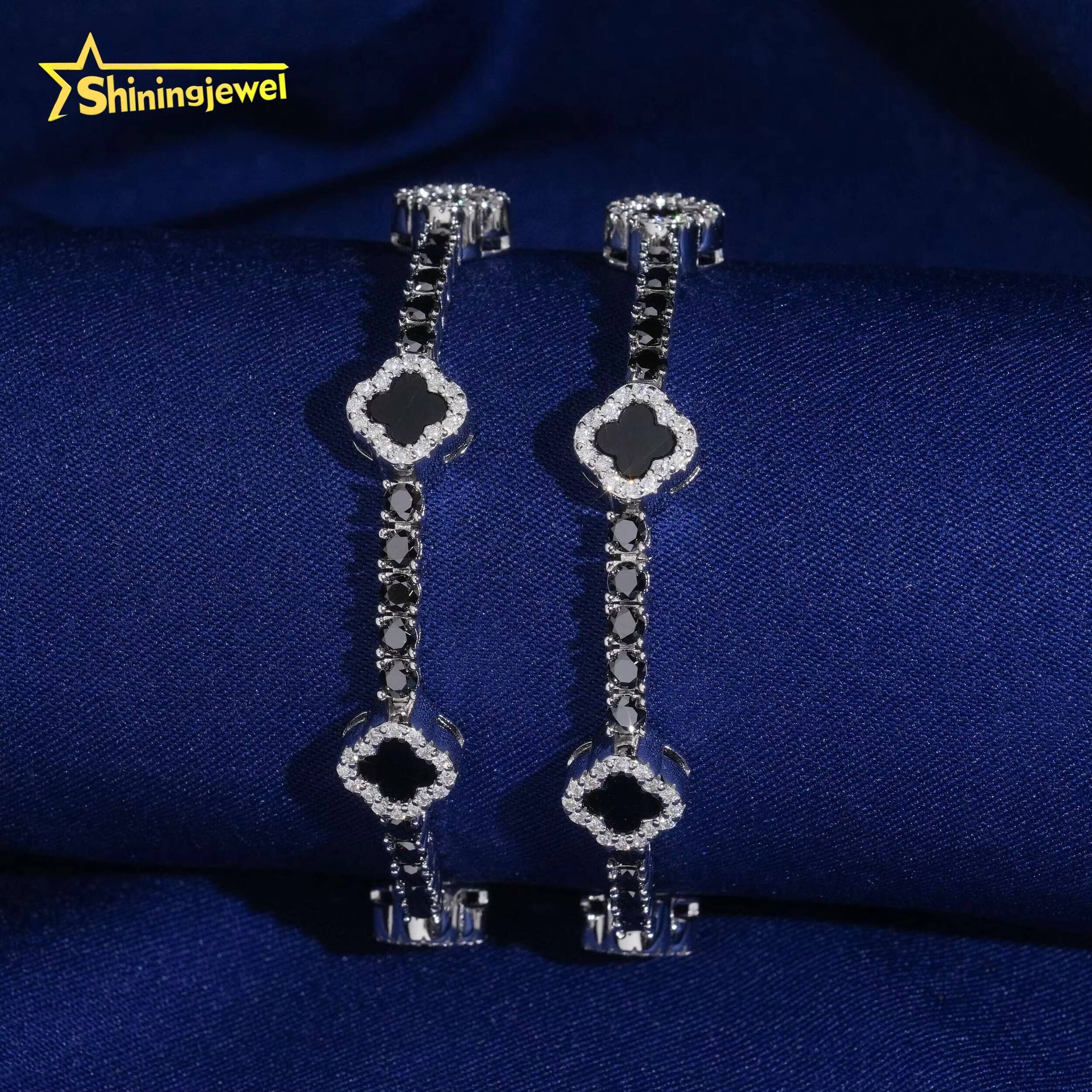 USA Warehouse Fast Delivery Clover Agate Black Moissanite Tennis Bracelet No Import Fee 3mm 925 Tennis Chain Moissanite