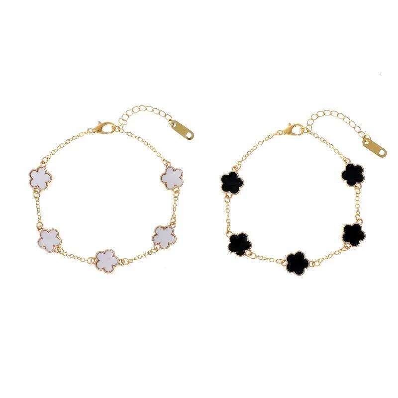 Lucky Clover Women's Hand Double Sided Flowers Jewellery Gifts Stainless Steel Bracelet Gold Plated Bracelets Man Z260313