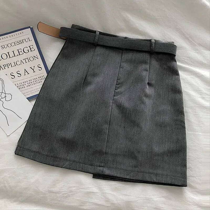 Lucyever Fashion High Waist Women's Korean Chic with Belt Patchwork Pleated Skirts Woman Black Simple Casual Mini Skirt Z260314