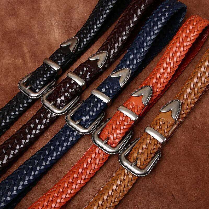 3.2CM Cowhide High Quality Genuine Leather Belts for Men Women Hand Woven Belt Strap Male Pin Buckle Jeans Cowboy Cintos Luxury Z260226